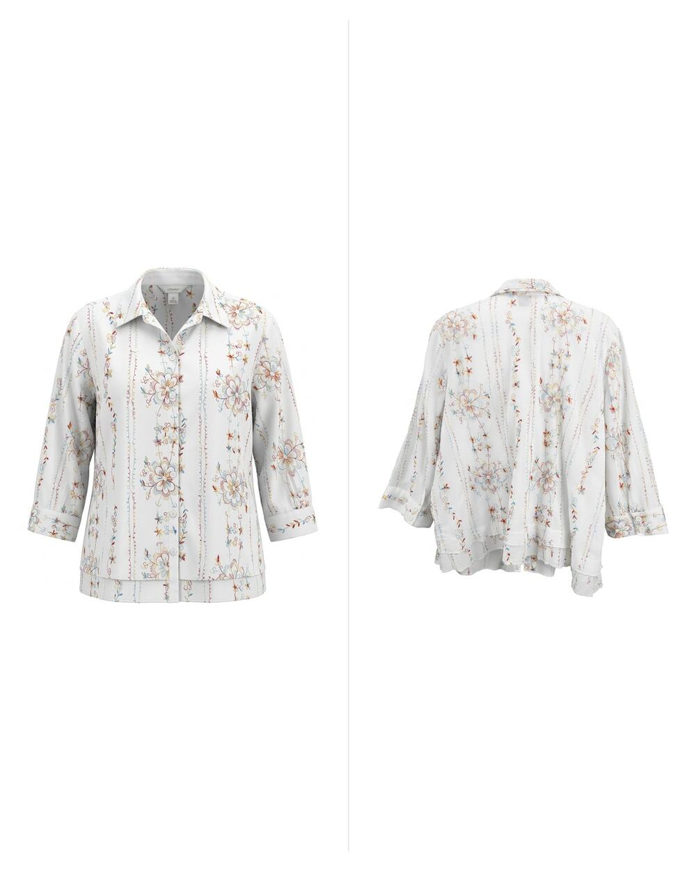 C.J. Banks White Embroidered Floral Button Up Blouse Women Plus Size X